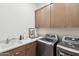 Modern laundry room with washer, dryer, and ample cabinetry at 23491 N 125Th Pl, Scottsdale, AZ 85255