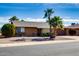 Front view of a ranch house with palm trees and gravel driveway at 19811 N 130Th Ave, Sun City West, AZ 85375