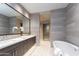 Elegant bathroom featuring double sink vanity, soaking tub, and walk-in shower at 37200 N Cave Creek Rd # 2127, Scottsdale, AZ 85262