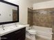 Bathroom with double vanity and tub shower combo at 2221 S Saratoga Dr, Mesa, AZ 85202