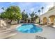 Beautiful outdoor pool with lounge chairs, lush landscaping, and sunny skies at 7500 E Mccormick Pkwy # 19, Scottsdale, AZ 85258