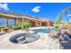 Beautiful backyard with a luxurious pool, rock features, spa and lush landscaping offering a private outdoor retreat at 2222 N Val Vista Dr # 2, Mesa, AZ 85213