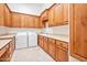 Spacious laundry room features wooden cabinetry, countertops, washer, dryer and utility sink at 2222 N Val Vista Dr # 2, Mesa, AZ 85213