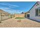 Fully enclosed backyard features gravel landscaping with a small patch of synthetic grass and a block wall at 32034 N 125Th Ave, Peoria, AZ 85383