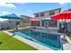 Inviting backyard with refreshing pool, ample patio space, and colorful umbrellas at 38100 W Santa Clara Ave, Maricopa, AZ 85138