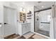Clean bathroom with subway tile shower and vanity at 38100 W Santa Clara Ave, Maricopa, AZ 85138
