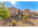 Attractive front yard with desert landscaping featuring barrel cacti and mature trees at 9523 E Sandy Vista Dr, Scottsdale, AZ 85262