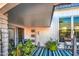Cozy back patio with an outdoor lounge chair, a tropical striped rug, and various greenery at 5674 N 12Th St, Phoenix, AZ 85014