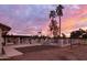 Backyard at sunset featuring a pool, patio, palm trees, and view of neighborhood at 4015 E Emelita Ave, Mesa, AZ 85206