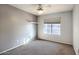 Bright bedroom featuring neutral carpet, ceiling fan, and large window at 1905 E University Dr # 216, Tempe, AZ 85288