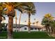 This beautifully landscaped home features a meticulously manicured lawn and stately palm trees at 6302 E Hillcrest Blvd, Scottsdale, AZ 85251