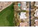 Aerial view of luxury homes with private pools adjacent to a well-manicured golf course at 9626 E Peak View Rd, Scottsdale, AZ 85262