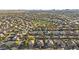 Expansive aerial view of a well-planned community with lush green spaces and beautiful homes against a mountain backdrop at 586 E Stirrup Ln, San Tan Valley, AZ 85143