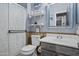 Cozy bathroom featuring a shower with glass doors, modern fixtures, and a vanity at 586 E Stirrup Ln, San Tan Valley, AZ 85143