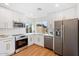 Modern kitchen featuring stainless steel appliances, white cabinets, and lots of natural light at 10619 W Sells Dr, Phoenix, AZ 85037