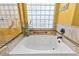 Bathtub with jacuzzi jets and decorative glass brick window at 17675 N Coconino Dr, Surprise, AZ 85374
