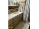 Well-lit bathroom featuring a vanity with storage, decorative accents, and a shower with curtain at 2207 N Shannon Way, Mesa, AZ 85215