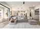 Open living area with hardwood floors, a gray sofa and seamless transitions to kitchen and outdoor spaces at 2656 E Oriole Dr, Gilbert, AZ 85297