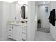 Bright bathroom with modern vanity, walk-in shower, and stylish finishes at 9412 E Hidden Spur Trl, Scottsdale, AZ 85255
