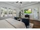 Relaxing main bedroom with golf on TV, plush seating, and lots of natural light at 9412 E Hidden Spur Trl, Scottsdale, AZ 85255