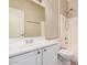 Bright bathroom featuring white vanity, toilet, and shower-tub combo with a new shower head at 10352 E Second Water Trl, Gold Canyon, AZ 85118