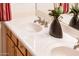 Bathroom featuring double sinks, white countertops, and oak cabinets at 12936 W Sola Dr, Sun City West, AZ 85375