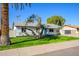 Inviting single-story home with a blue front door, lush lawn, and mature tree providing shade at 13446 N 18Th Ave, Phoenix, AZ 85029