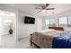 Comfortable main bedroom with large windows, ceiling fan, and a wall-mounted TV for relaxation at 2645 W Florentine Rd, Phoenix, AZ 85086