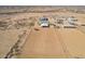 Birds eye view of horse property and arena with fencing and clear sky, perfect for equestrian enthusiasts at 29409 N 220Th Ave, Wittmann, AZ 85361