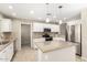 Bright kitchen boasts stainless steel appliances, granite countertops, tile backsplash and island with pendant lighting at 4040 E Rowel Rd, Phoenix, AZ 85050