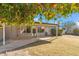 Backyard view with a covered patio, lawn area, mature trees, and the home's exterior with multiple windows at 4622 N 78Th St, Scottsdale, AZ 85251