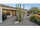 Desert backyard featuring a towering Saguaro cactus, beautiful desert landscape, and gravel ground cover at 5742 S Creosote Dr, Gold Canyon, AZ 85118