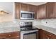 The well-equipped kitchen features stainless steel appliances, granite counters, and sleek backsplash at 317 W Settlers Trl, Casa Grande, AZ 85122