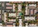 Birds-eye view of the community's buildings, pool, green spaces, and parking areas at 5525 E Thomas Rd # O8, Phoenix, AZ 85018