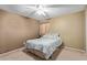 Bedroom featuring a ceiling fan, window, and carpeted floor at 6544 E Portia St, Mesa, AZ 85215