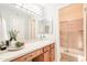 Bathroom features a wood vanity with stone countertop and a tiled shower at 10115 E Mountain View Rd # 2112, Scottsdale, AZ 85258