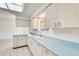 Bright kitchen with white cabinets and light blue countertops at 10891 W Clair Dr, Sun City, AZ 85351