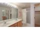 Bathroom featuring double sinks, a large mirror, and a separate glass-enclosed shower at 1762 N Terrace Cir, Casa Grande, AZ 85122