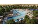 Aerial view of the community pool featuring lots of seating, umbrellas, and a splash pad at 1780 W Sombra Ave, Apache Junction, AZ 85120