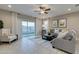 Cozy living room showcasing a gray sofa, an accent chair, and a sliding door to the backyard at 1780 W Sombra Ave, Apache Junction, AZ 85120