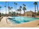 Inviting community pool with clear blue water surrounded by towering palm trees on a sunny day at 7920 E Via Camello -- # 49, Scottsdale, AZ 85258