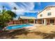 Inviting backyard featuring a sparkling pool, desert landscaping, and covered patio, perfect for outdoor living at 911 W Sandra Ter, Phoenix, AZ 85023