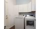 Practical laundry room with white cabinetry, a washing machine, and dryer for convenience at 17441 W Rock Ledge Rd, Goodyear, AZ 85338