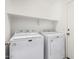 Laundry room featuring modern white washer and dryer and shelving for storage at 1903 E San Tan St, Chandler, AZ 85225