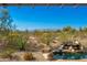 Backyard oasis with desert landscaping, mountain views, privacy fence, and a relaxing water feature at 19460 N 84Th St, Scottsdale, AZ 85255