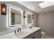 Well-lit double vanity with modern mirrors, white countertops, and stylish lighting for a luxurious experience at 30600 N Pima Rd # 19, Scottsdale, AZ 85266