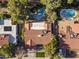 Bird's-eye view showcasing a terracotta roof, inviting pool, and mature trees on a private lot at 7607 E Charter Oak Rd, Scottsdale, AZ 85260