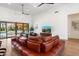 Spacious living room with modern furniture, a large TV, and sliding glass doors to the backyard at 11222 N 73Rd St, Scottsdale, AZ 85260