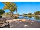 Scenic view of a community lake with docks, walking path, and lush landscaping for outdoor enjoyment at 1738 W Yosemite Pl, Chandler, AZ 85248