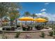 Inviting outdoor dining area featuring comfortable seating and sunny yellow umbrellas at 18068 E Curva De Plata --, Rio Verde, AZ 85263